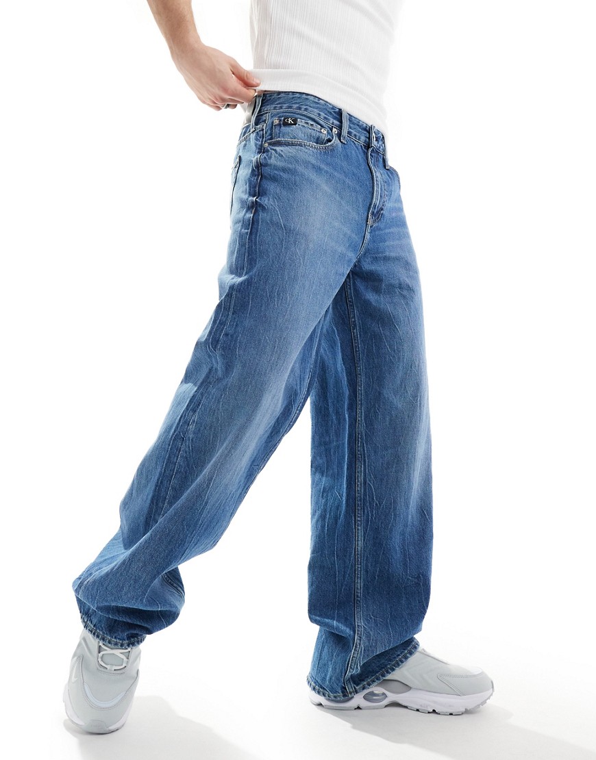Calvin Klein Jeans loose straight jeans in dark wash-Navy