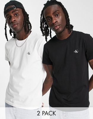 Calvin Klein Jeans - Lot de 2 t-shirts à logo emblématique - Noir/blanc | ASOS
