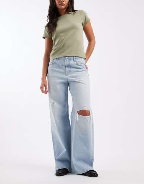 Calvin Klein Jeans low rise baggy jeans with rip details in light wash blue