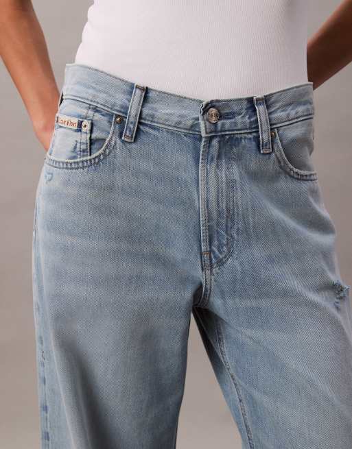 Calvin Klein Jeans low rise distressed baggy jeans in sunbleached wash