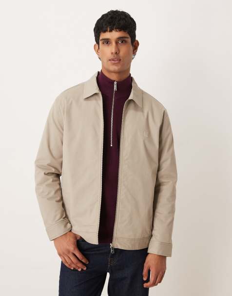 Calvin Klein Jeans - Lys kakifarvet jakke med gennemgående lynlås i kanvas - view 1