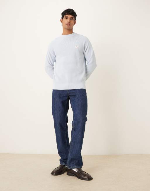 Calvin Klein Jeans - Lyseblå strikket trøje med vaffeltekstur i afslappet pasform, 2 af 5