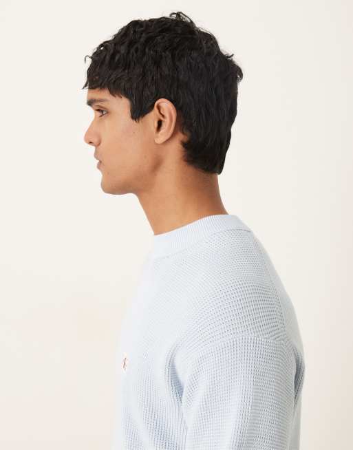Calvin Klein Jeans - Lyseblå strikket trøje med vaffeltekstur i afslappet pasform, 4 af 5