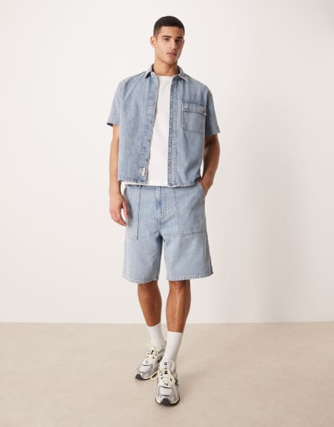 Calvin Klein Jeans - Lyseblå utility-denimshorts i hørblanding - Del af sæt - view 1