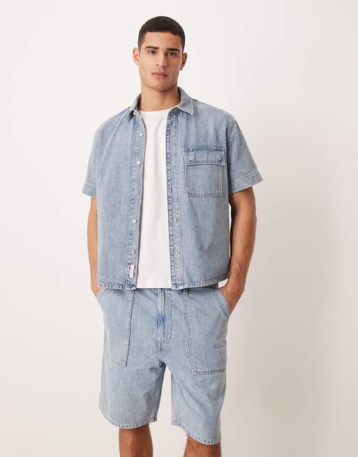 Calvin Klein Jeans - Lyseblå utility-denimshorts i hørblanding - Del af sæt, 2 af 5