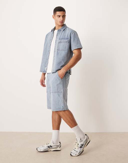 Calvin Klein Jeans - Lyseblå utility-denimshorts i hørblanding - Del af sæt, 3 af 5