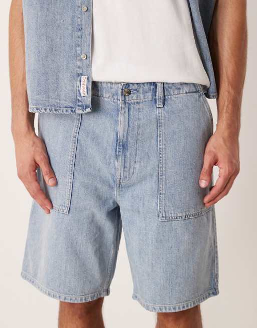 Calvin Klein Jeans - Lyseblå utility-denimshorts i hørblanding - Del af sæt, 4 af 5