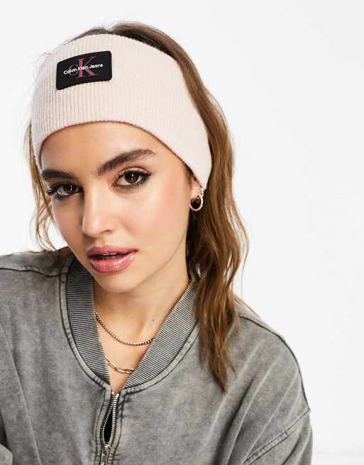 Calvin Klein Jeans - Lyserødt pandebånd med monogramlogo i gummieret strik, 4 af 4