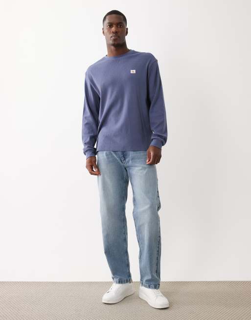 Calvin Klein Jeans - Maglietta a maniche lunghe blu a nido d'ape con stemma, 2 di 5