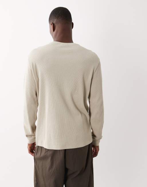 Calvin Klein Jeans - Maglietta a maniche lunghe blu navy a nido d'ape con stemma, 4 di 5