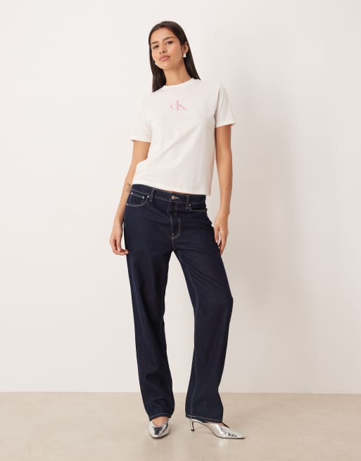 Calvin Klein Jeans - Maglietta slim fit bianca con monogramma metallizzato, 3 di 4