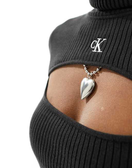 Calvin Klein Jeans - Maglione aderente 2 in 1 nero con cut-out, 3 di 4