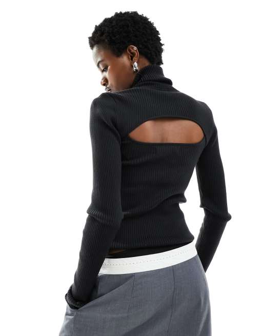Calvin Klein Jeans - Maglione aderente 2 in 1 nero con cut-out, 4 di 4