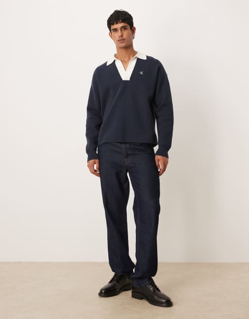 Calvin Klein Jeans - Maglione blu navy con colletto oversize, 2 di 5
