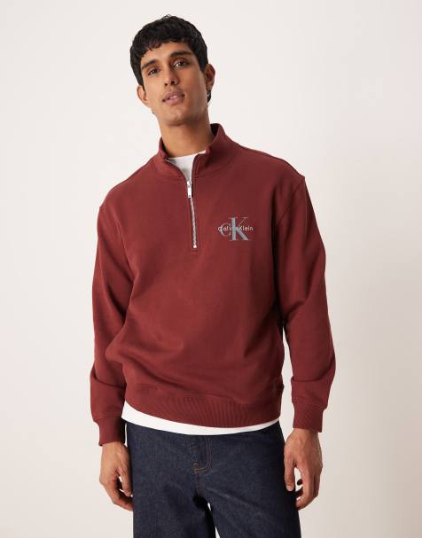 Calvin Klein Jeans - Maglione color bordeaux con zip corta e logo a monogramma - view 1