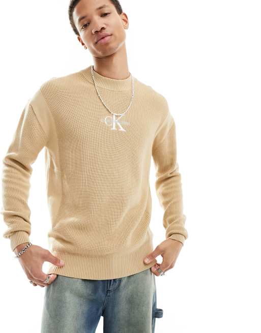 Calvin Klein Jeans - Maglione color sabbia con monogramma del logo, 2 di 4
