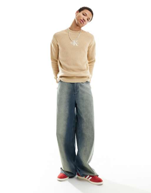 Calvin Klein Jeans - Maglione color sabbia con monogramma del logo, 3 di 4
