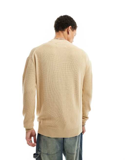Calvin Klein Jeans - Maglione color sabbia con monogramma del logo, 4 di 4