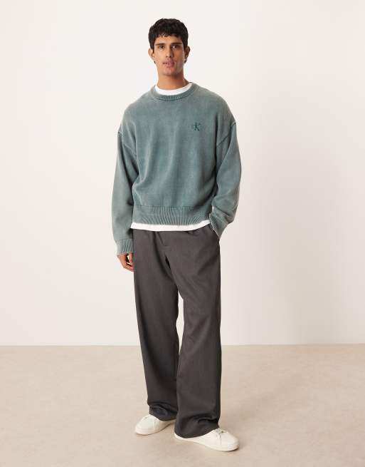 Calvin Klein Jeans - Maglione girocollo color verde-azzurro, 2 di 5