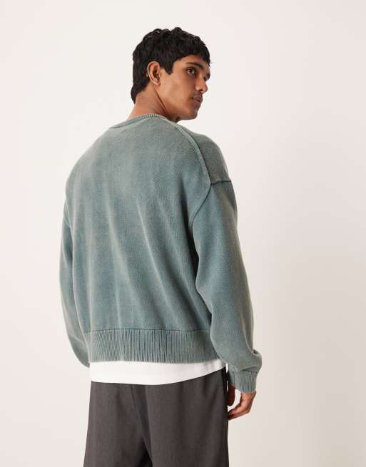 Calvin Klein Jeans - Maglione girocollo color verde-azzurro, 3 di 5