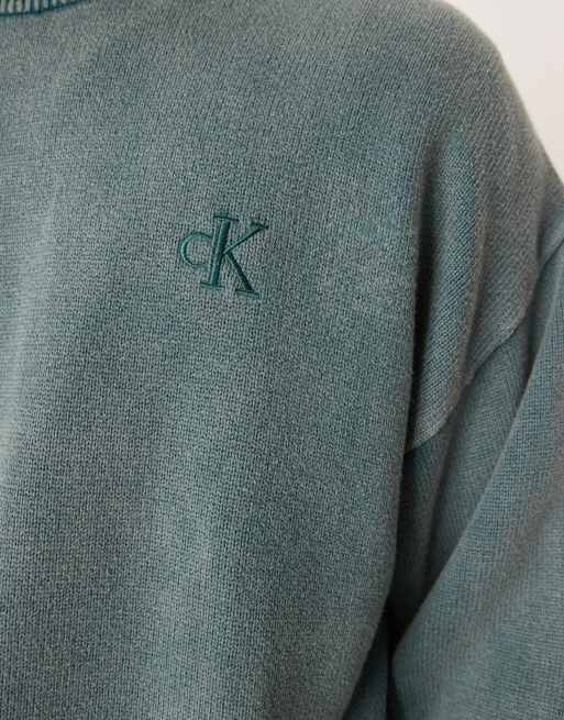 Calvin Klein Jeans - Maglione girocollo color verde-azzurro, 4 di 5
