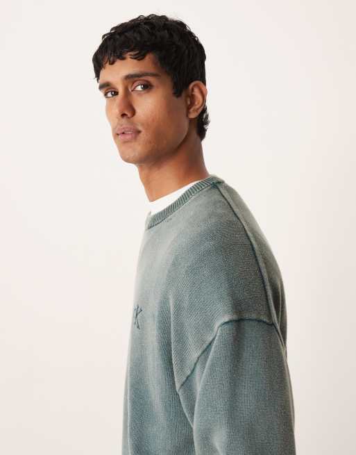 Calvin Klein Jeans - Maglione girocollo color verde-azzurro, 5 di 5