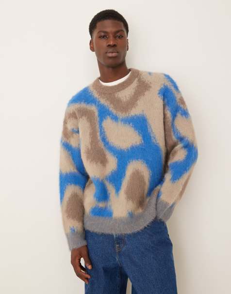 Calvin Klein Jeans - Maglione in alpaca con motivo beige e blu spazzolato - view 1
