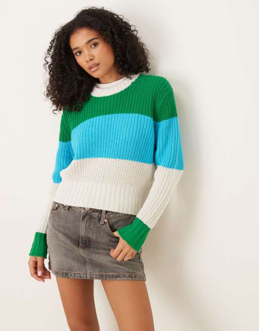 Calvin Klein Jeans - Maglione lavorato in maglia spessa blu e verde color block