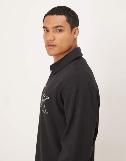 Calvin Klein Jeans - Maglione lavorato nero con colletto, logo e zip corta , 4 di 5
