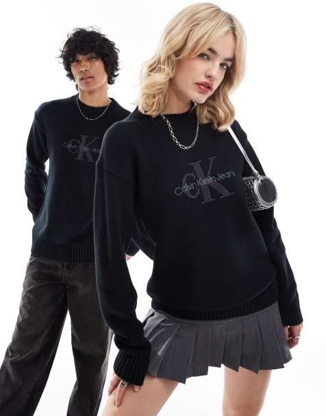 Calvin Klein Jeans - Maglione unisex nero con monogramma del logo in ciniglia - view 1