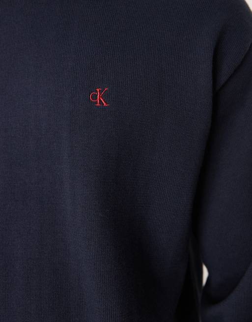 Calvin Klein Jeans – Marinblå, stickad tröja med kontrastfärgad logga, 5 av 5
