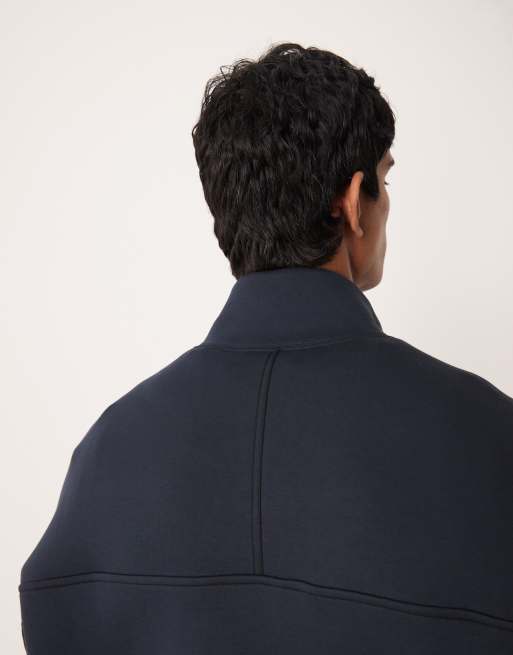 Calvin Klein Jeans – Marinblå sweatshirt med centrerade blockränder och kort dragkedja, 5 av 5