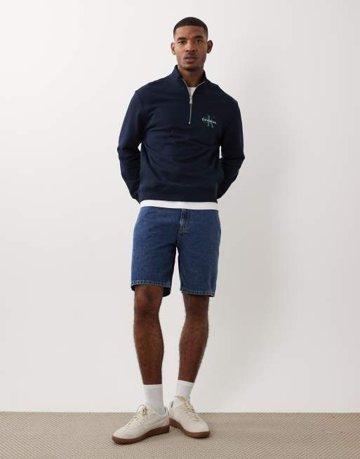 Calvin Klein Jeans - Marineblå sweatshirt med 1/4 lynlås og logo på brystet, 3 af 5