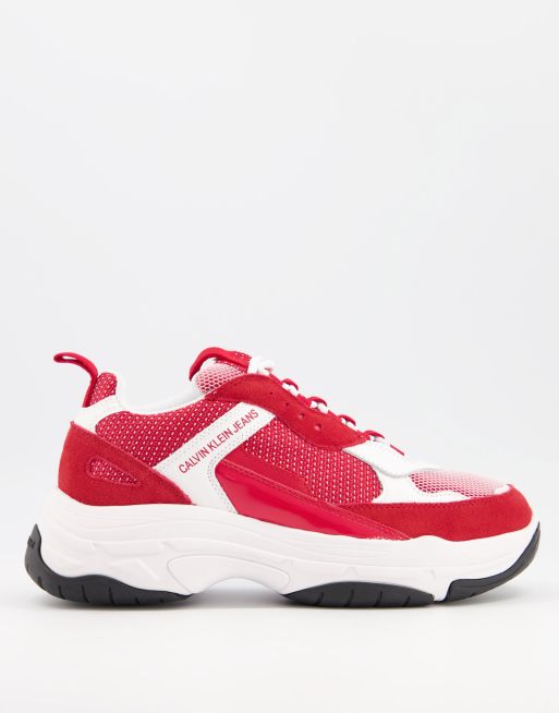 Calvin Klein Jeans marvin chunky sneakers in white red mix ASOS