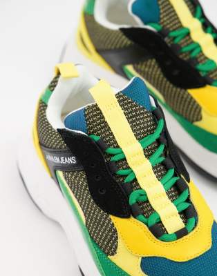 calvin klein marvin logo green and yellow trainers