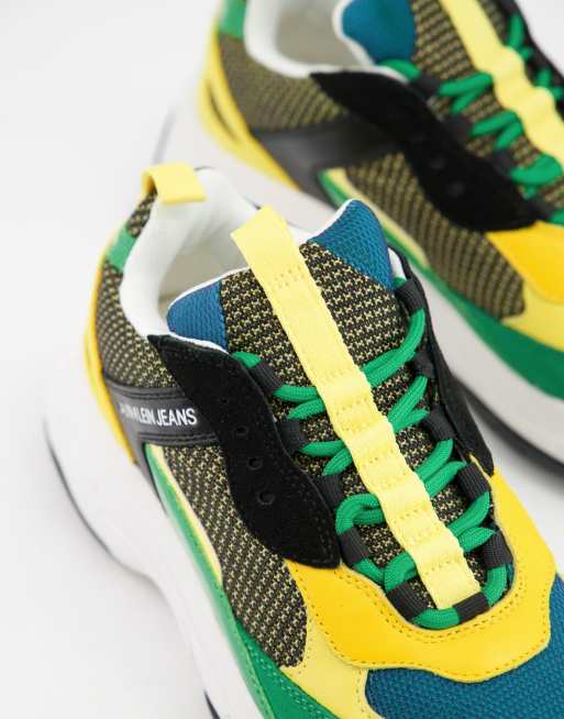 Calvin klein marvin logo shop green and yellow trainers