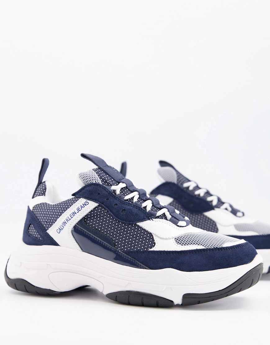 Calvin Klein Jeans marvin trainers in navy and white-Multi