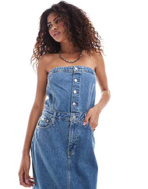 Calvin Klein Jeans - Maxi bandeau-jurk van denim in lichte wassing, 2 van 4