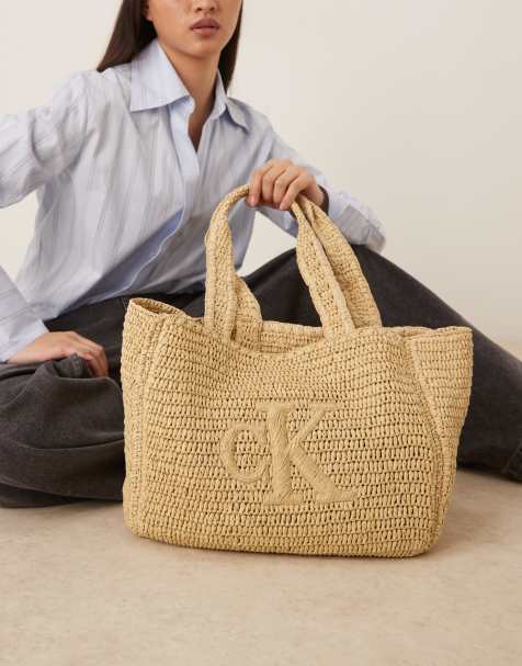 Calvin Klein Jeans - Maxi borsa in rafia color naturale con logo medio - view 1