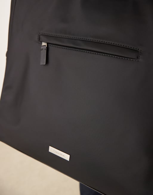 Calvin Klein Jeans - Maxi borsa liscia nera con tasca, 3 di 4