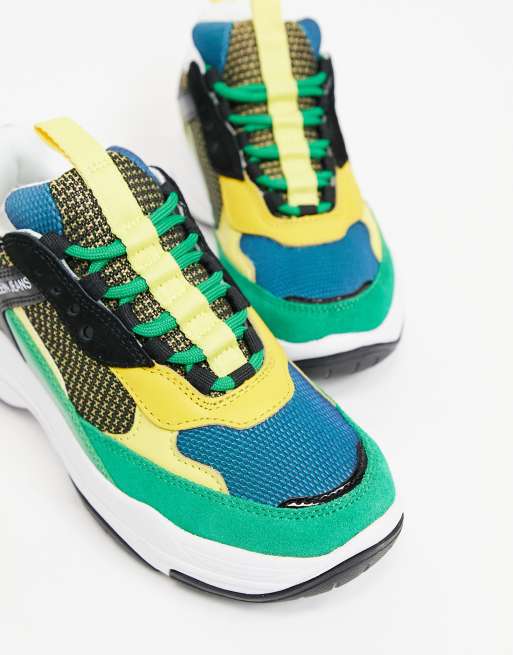 Calvin klein maya trainers green sale yellow white