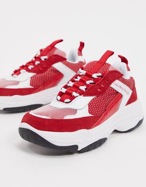 Calvin Klein Jeans Maya trainers in white and red | ASOS