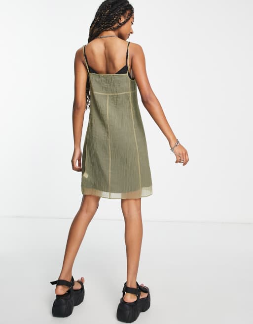 Calvin Klein Jeans – Mehrlagiges Kleid aus durchscheinendem Chiffon in Braun, 2 von 4