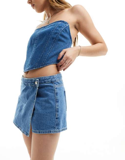 Calvin Klein Jeans – Mellanblå, tvättad skort med omlottdesign