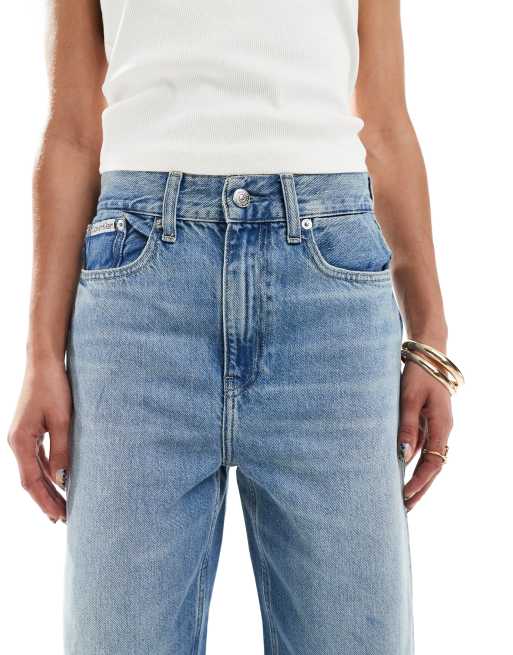 Calvin Klein Jeans – Mellanblå, tvättade jeans med barrelben, 5 av 5