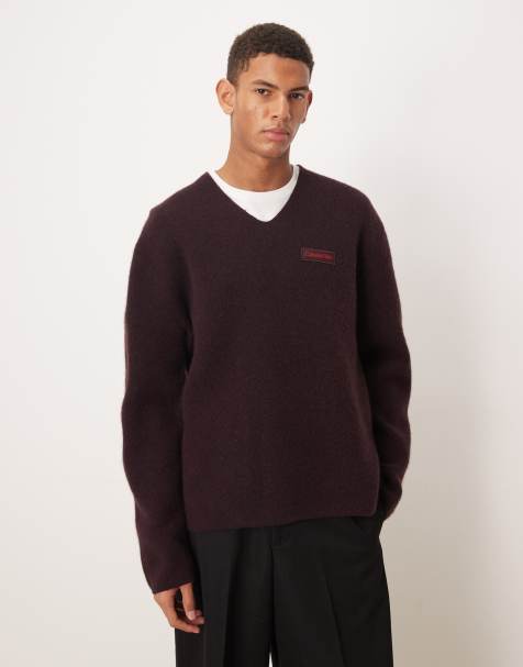 Calvin Klein Jeans merino wool jumper in mocha brown - view 1