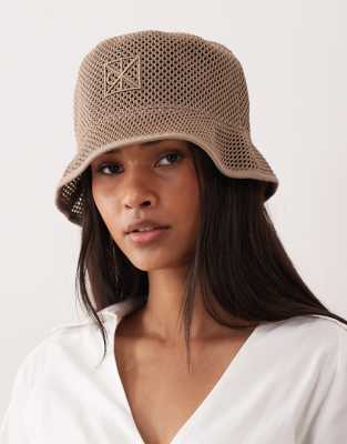 Calvin Klein Jeans Mesh Bucket Hat In Brown