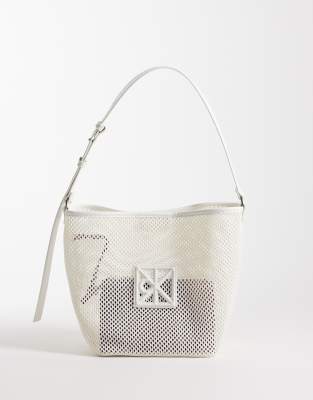 Calvin Klein Jeans Mesh Emblem Logo Bucket Bag In White