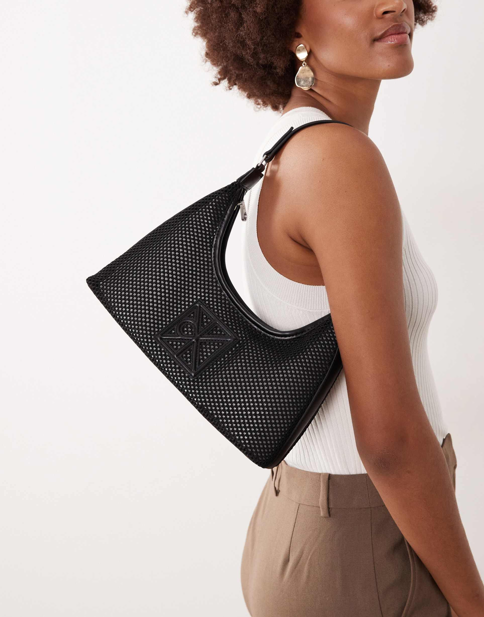 calvin klein jeans mesh emblem logo shoulder bag in black