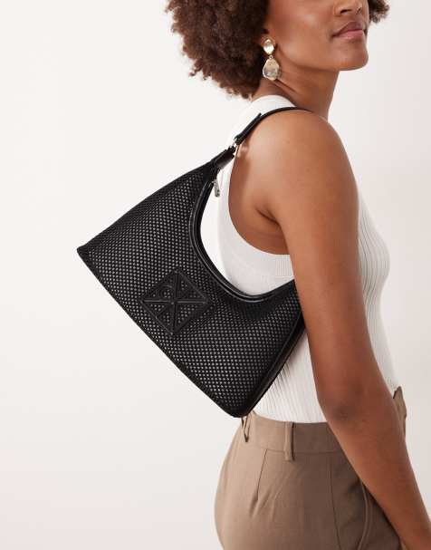 Calvin Klein Jeans mesh emblem logo shoulder bag with purse in black - view 1